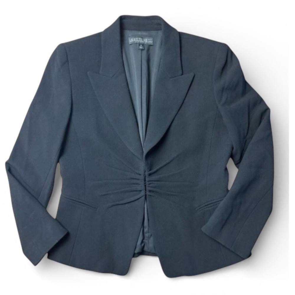 Lafayette 148 New York Black Ruched Waist Blazer Size 8